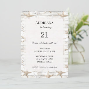 Convite Cream White Ocean Starfish Beach Birday