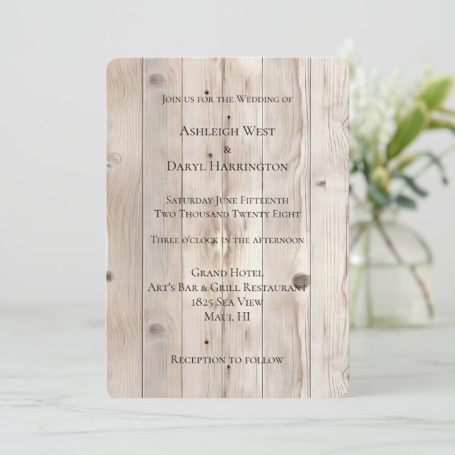 Convite Cream White Wood Wedding (Em pé/Frente)