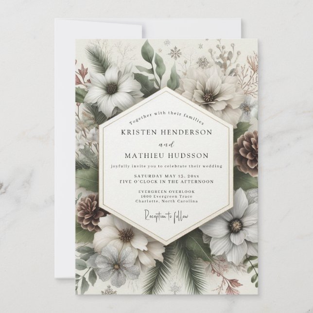 Convite Cream Winter Bloom Wedding (Frente)