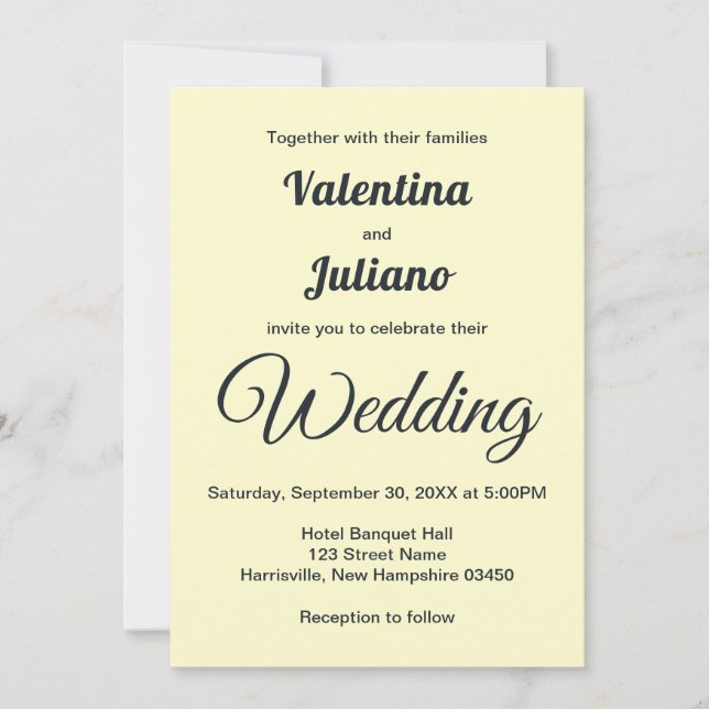 Convite Cream With Slate Text Wedding Invitation (Frente)