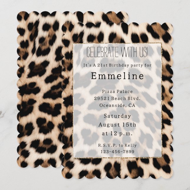 Convite Creamy Brown Black Leopardo (Frente/Verso)