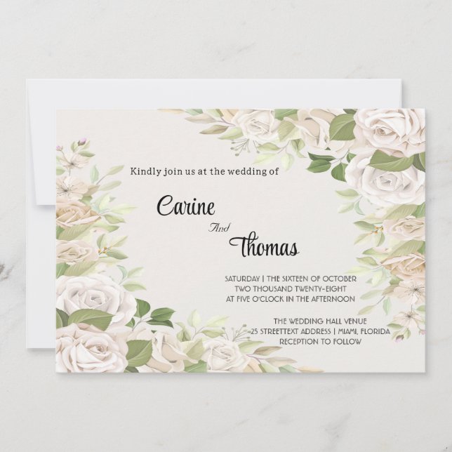 Convite  Creamy Rose Wedding  Template Invitation (Frente)