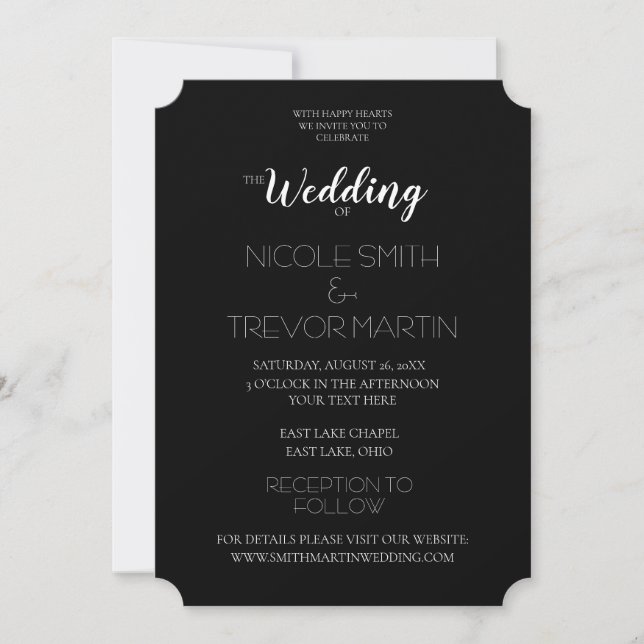 Convite Create Your Own Black Customized Wedding (Frente)