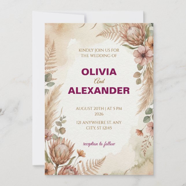 Convite Create Your Own Bohemian Wedding Invitations (Frente)