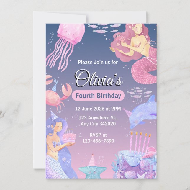 Convite Create your own Custom Girls Mermaid Birthday (Frente)