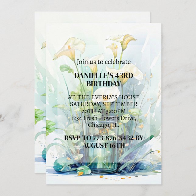 Convite Creative Calla Lily Flower Art Festa de aniversári (Frente/Verso)