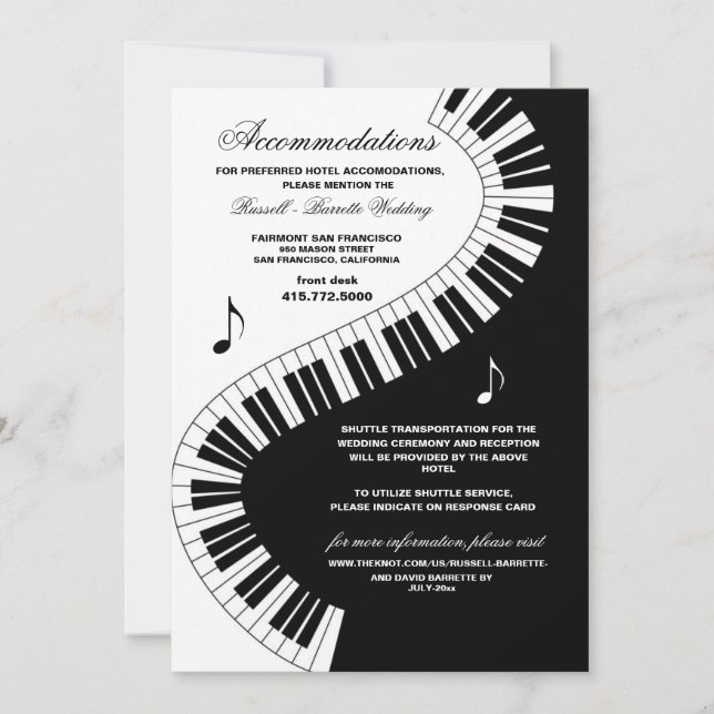 Convite Creative Musicians Piano Keys Casamento (Frente)