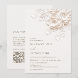 Convite Creme 3D Flores Rosas Casamento Simples