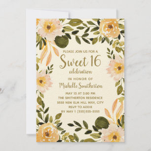 Convite Creme Amarelo Verde Floral Doce 16