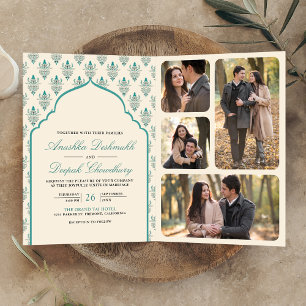 Convite Creme Azul-Piscina Ikat All in One Casamento India