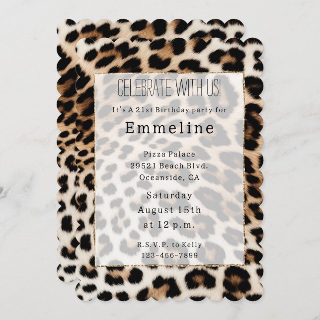 Convite Creme Black Leopardo Print (Frente/Verso)
