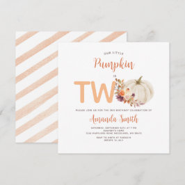 Convite Creme Branco Laranja Abóbora É Floral de Aniversár