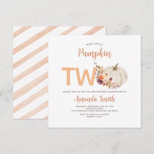 Convite Creme Branco Laranja Abóbora É Floral de Aniversár