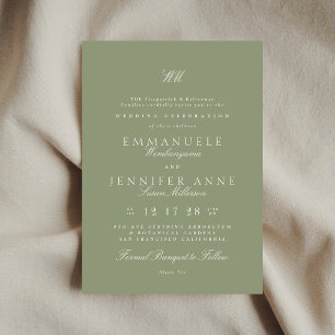 Convite Creme Calliografia Monograma Sage Verde O Casament