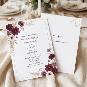 Convite Creme Casamento Burgundy Pampas Cosmos