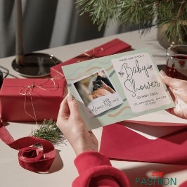 Convite Creme & Chá de fraldas Clássico de Cores Aquáticas