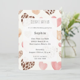 Convite Creme cor-de-rosa Corações Leopardo Castanho Anive