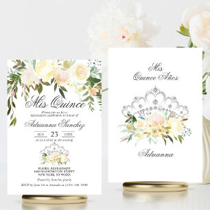 Convite Creme Cor Floral Cor-de-Água Fria Ivory Quinceañ