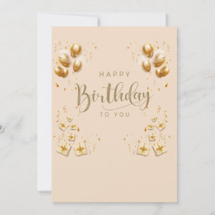 Convite creme de balões de ouro de feliz aniversário