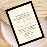 Convite Creme de Casamento Simples e Barato com Preto<br><div class="desc">Estes adoráveis e simples convites de casamento apresentam um fundo creme borrado em preto. O seu monograma, os seus nomes e a recepção a seguir aparecem em letras de cobre e o saldo do seu convite aparece em letras negras. O design é elegância clássica a um preço de barato, uma...</div>