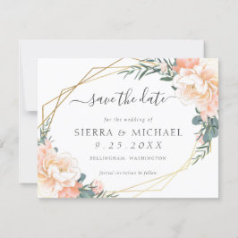 Convite Creme de Pêssego Chic Dourado Floral Salvar a Data