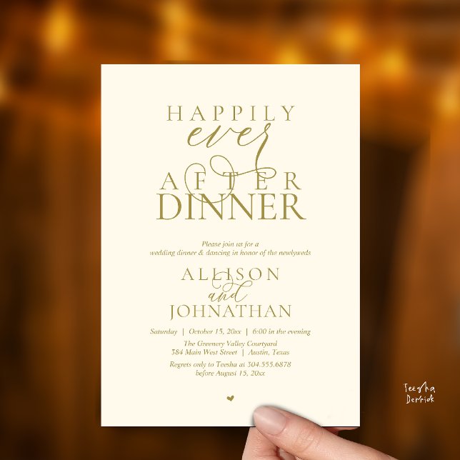 Convite Creme Dourado Felizes para Sempre Jantar Casamento (Cream Gold Happily Ever After Dinner Modern Script Wedding Invitation Card)