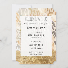 Convite Creme Dourado Ivory Animal Print Abstrato