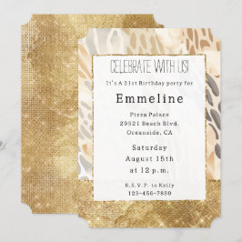 Convite Creme Dourado Ivory Animal Print Abstrato
