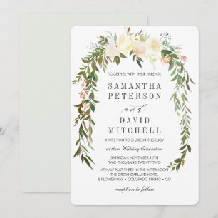 Convite Creme e Cinzas Casamento Floral De Garland Botân