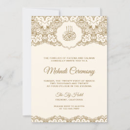 Convite Creme e Dourada Cerimônia Muçulmana de Lace
