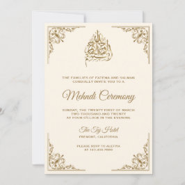 Convite Creme e Dourada Cerimônia Muçulmana Islâmica Mehnd