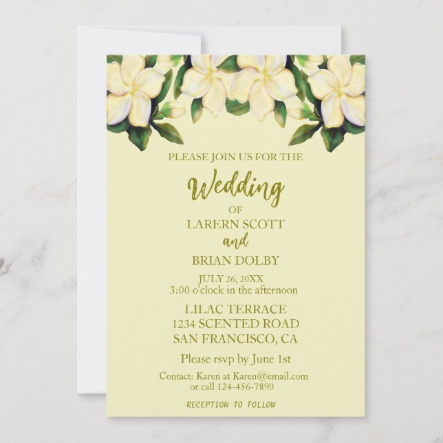 Convite Creme e Dourado Calla Lily Greenery Casamento (Frente)