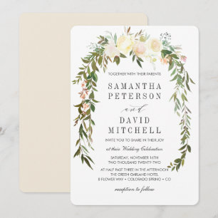 Convite Creme e Marfim   Casamento Floral De Garland Botân