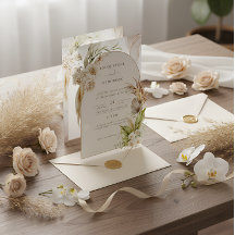 Convite Creme e Marrom Charme Floral Romântico
