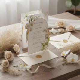 Convite Creme e Marrom Charme Floral Romântico