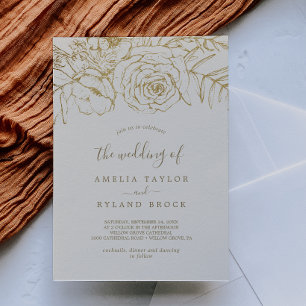 Convite Creme e ouro florais dourados de   o casamento de