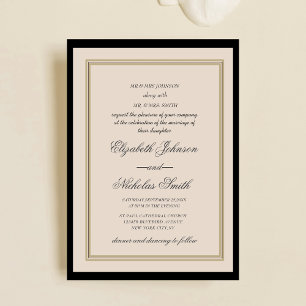 Convite creme e preto clássico chique elegante casamento