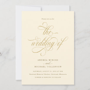Convite Creme Elegante e Casamento Dourado de Luxo