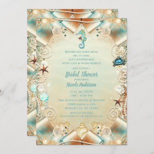 Convite Creme Encantado Sob Pérolas Marítimas Bração de Fi