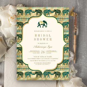 Convite Creme Esmeralda Ouro Elefante Chuveiro de Noiva In