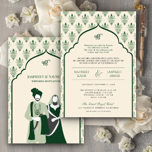 Convite Creme Esmeralda Punjabi Anand Karaj Casamento Sikh