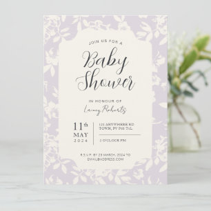Convite Creme Floral de Rosa de Algodão e Lavanda Roxo