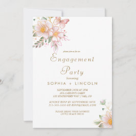 Convite Creme Floral Dourado e Festa de noivado Dourada