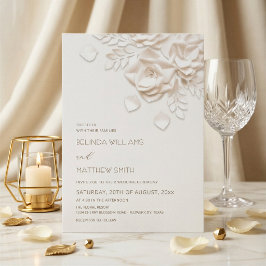 Convite Creme Flores 3D Rosas Simples Casamento