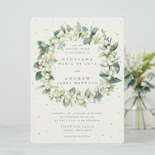 Convite Creme Grande Snowberry + Eucalyptus Wreath Casamen