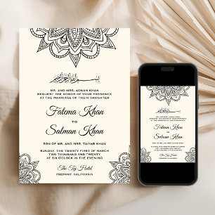 Convite Creme Henna Preta Mehndi Casamento Islâmico Muçulm
