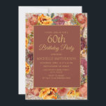 Convite Creme Laranja Queimado Frio Floral 60º Aniversário<br><div class="desc">Bonito laranja queimada,  ferrugem,  e cor d'água creme cor floral feminina 60º convite de aniversário. Entre em contato comigo para obter ajuda com a personalização ou para solicitar correspondência ou coordenar produtos Zazzle</div>
