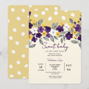 Convite Creme Macio   Chá de Bebê de Flores Coloridas