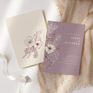 Convite Creme Moderno Mauve Floral Wedding