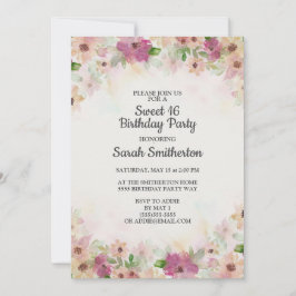 Convite Creme Púrpura Cor de Água Doce 16 Aniversário